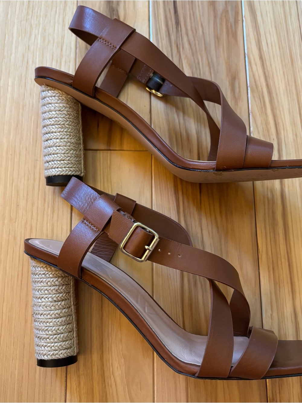 J. Crew Rounded Rope Heels Leather Strap Sandals - Picture 5 of 13